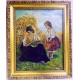 Gyermekét szoptató anya impresszionista stílusú olaj-vászon festmény Németországból.