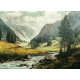 Alpesi táj rohanó patakkal, Vitange olaj-vászon festmény, ismeretlen művésztől.