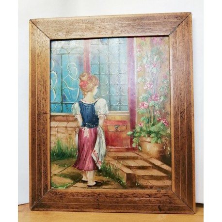 Ajtóm előtt. Szecessziós stílusú festmény M. Varga szignóval.