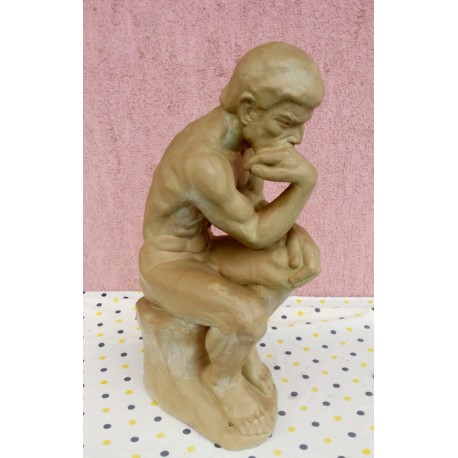 Boncsér Árpád: Gondolkodó agyag szobor, Rodin után szabadon, egyedi műalkotás.