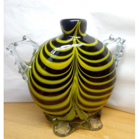 Sávos bicolor csipkézett fülű váza Franz Welz Cseh Bohemia 1910-es évek ritkaság a vitrinedbe.