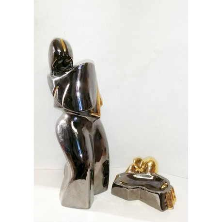 Hamuzótálka és Art Deco szoborváza Apulum, szignált porcelán műtárgy