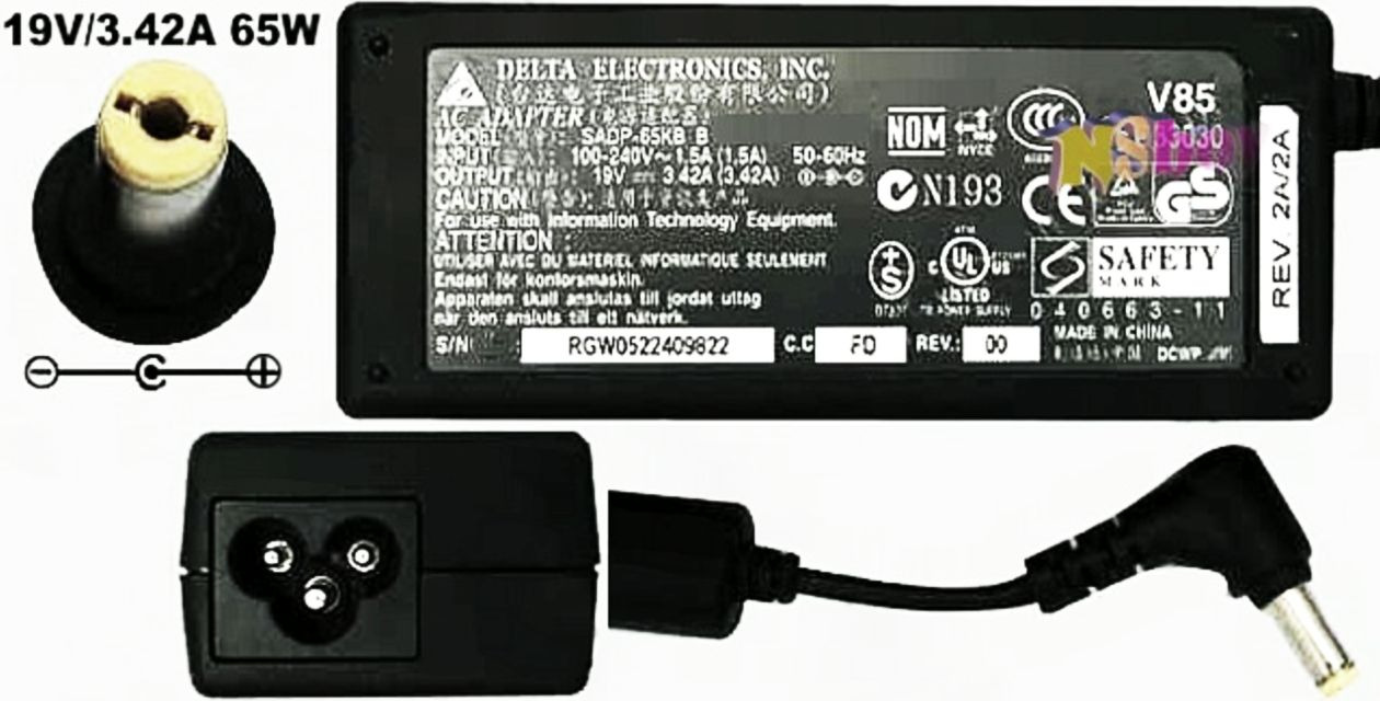 Notebook töltő, hálózati adapter, DELL, TOSHIBA, GATEWAY, ACER típusokhoz, Delta SADP-65KB B.