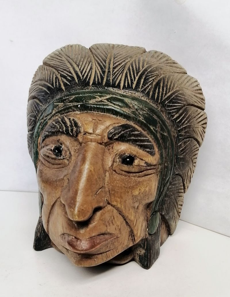 Tecumseh Indián törzsfőnök, természetes keményfa szobor egzotikus ritkaság